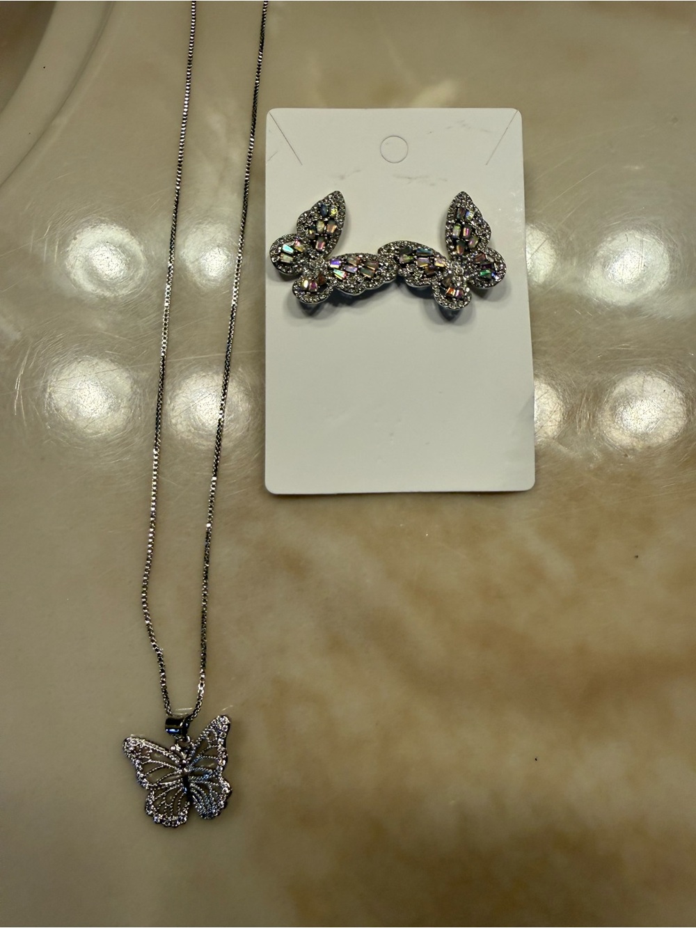 Mint Silver-Tone Butterfly Necklace and Crystal Ear Crawler Set